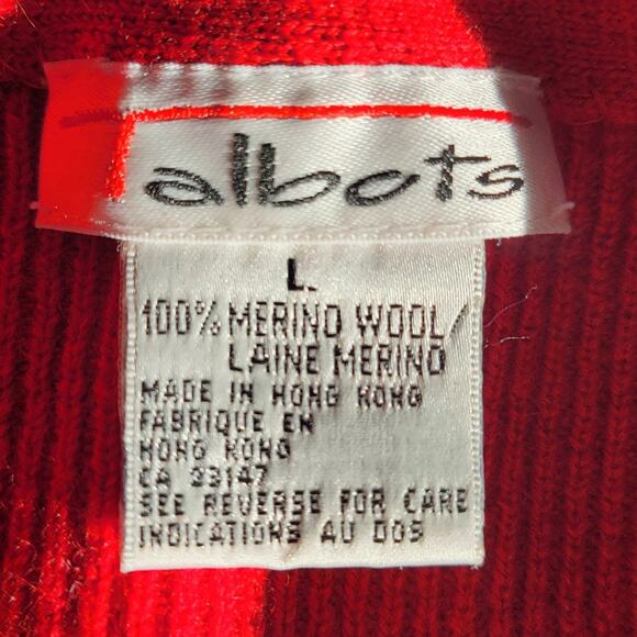 Vintage Talbots Women L Merino Wool Vest Red Cream Chevron 90s Button Front - Picture 3 of 9